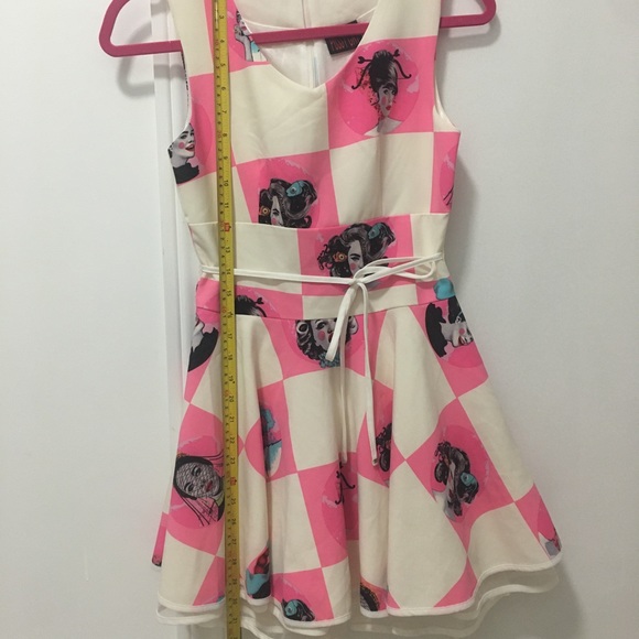 Pink Pussycat Pattern Grid Cosplay Casual Dress Women’s Size Small Sleeveless - Picture 5 of 6